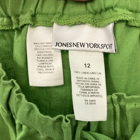 Jones New York Sport Green Cropped Linen pants size 12 drawstring elastic waist - Picture 9 of 12